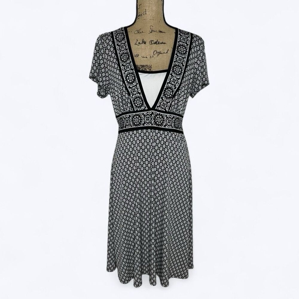 Y2K Connected Apparel Babydoll Midi Dress Sz 12 Geometric Stretch Pull On Office